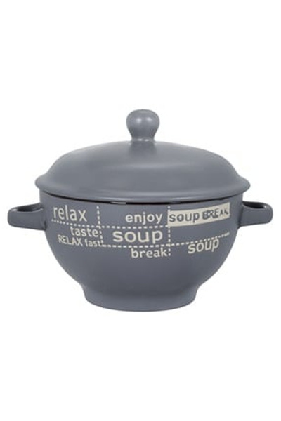 OEM Brown Ceramic Bowl with Handles & Lid "SOUP"" for Soup 650ml"
