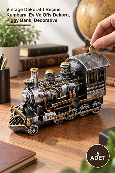 Yenilig 5 Pieces Nostalgic Locomotive Train Figurine Piggy Bank – Vintage Dec...