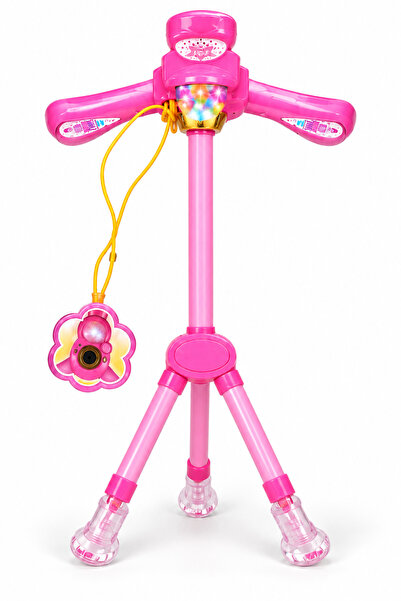 İlknurtoys Çocuk Mikrofon Standı Işıklı Müzikli 12 Şarkılı Ayarlanabilir 67–104 cm Karaoke Oyuncağı – Pembe