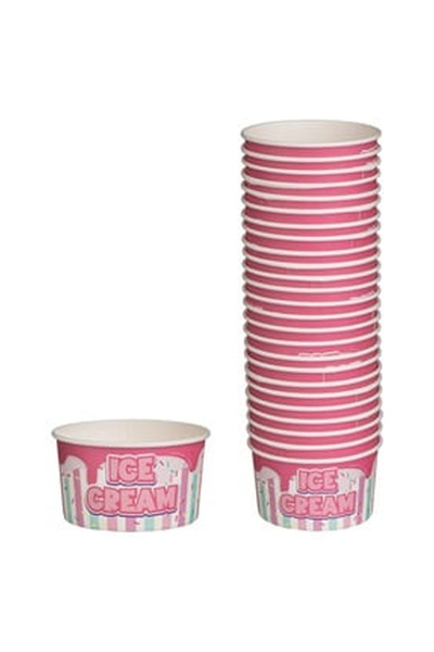 OEM Σετ ροζ χάρτινων κυπέλλων  "Ice Cream " για παγωτό 240ml - 25 τεμάχια