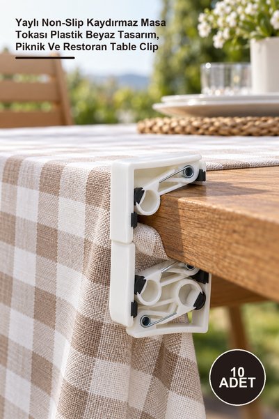 Yenilig 10 Adet Masa Mandalı – Yaylı Non-Slip Kaydırmaz Masa Tokası Plastik Beyaz Tasarım, Piknik Ve Restoran Table Clip