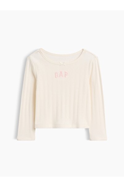 GAP Kız Bebek Krem Arch Logo Pointelle T-Shirt
