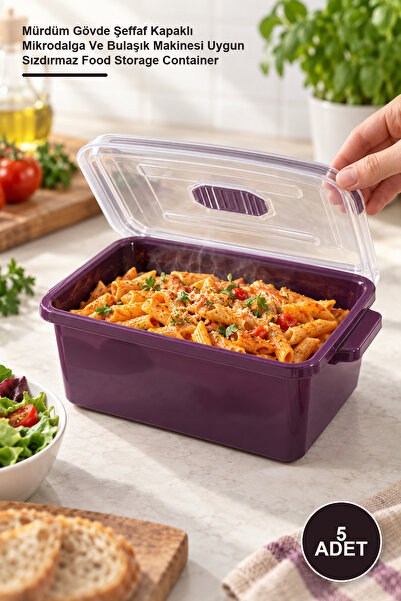 Yenilig 5-Piece Rectangular Microwave Storage Container Set – Plum Body with ...