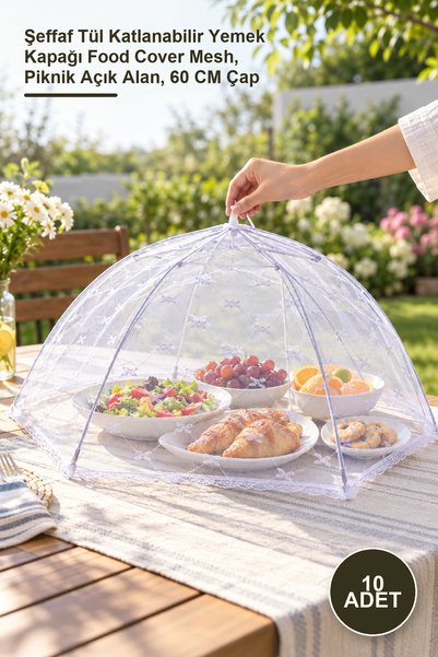 Yenilig 10 Pieces of Food Protection Umbrellas – Transparent Tulle Foldable F...