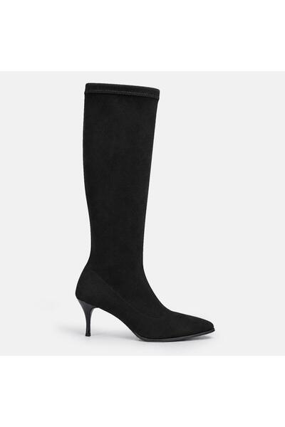 37Numara Large size women's stretch boot 42-43-44-black genuine suede leather