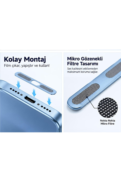 ucuzmi 3M İphone 18 Pro - 18 Pro Max Toz ve Kir Önleyici Hoparlör -Mikrofon Koruyucu Metal Filtre