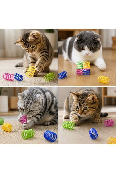 Generic Brand 4& # 39-Piece Colorful Spiral Spring Cat Toy, Flexible and Moving Fun Cat Play Set (5570)