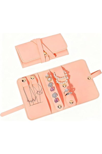 Hannea Jewellery Organiser Pouch, Pink Roll Travel Storage Bag