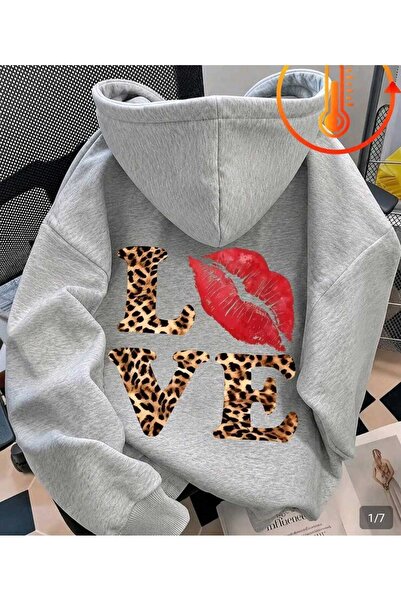 WESTWARD سويت شيرت بقلنسوة كبير الحجم مطبوع عليه Leopard Love للجنسين