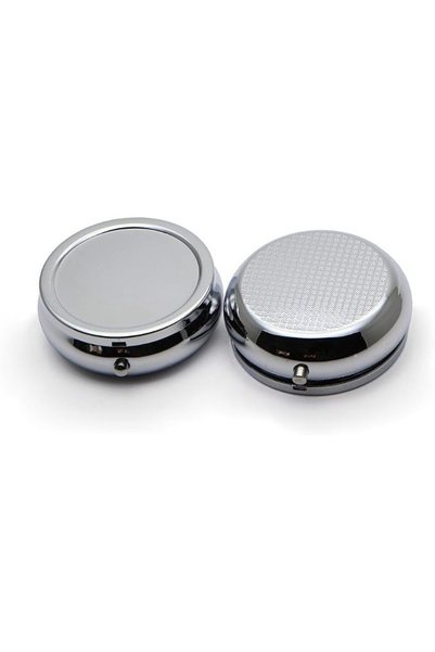 Bukela 2 Pcs Pill Box Round Metal Pill Case Portable Mini Silver Medicine Dru...