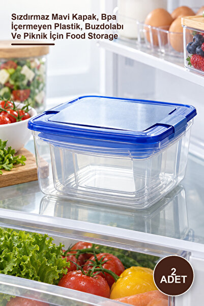 Yenilig 2-Piece Square Storage Container Set – Leak-Proof Blue Lid, Bpa-Free ...