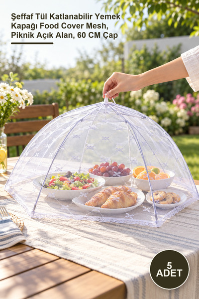Yenilig 5 Pieces of Food Protection Umbrellas – Transparent Tulle Foldable Fo...