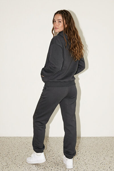 Runades Kadın Pamuklu Kapüşonlu Cepli Oversize Sweatshirt Eşofman Takımı