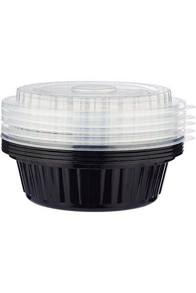 Hotpack Microwaveable Round Black Base Meal Prep Container with Clear Lid, Lu...