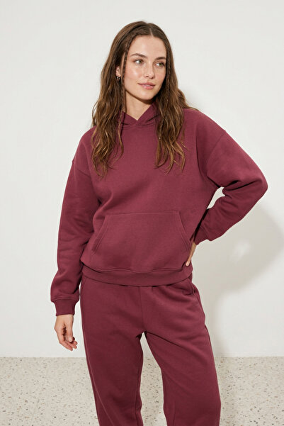 Runades Kadın Pamuklu Kapüşonlu Cepli Oversize Sweatshirt Eşofman Takımı