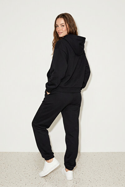 Runades Kadın Pamuklu Kapüşonlu Cepli Oversize Sweatshirt Eşofman Takımı