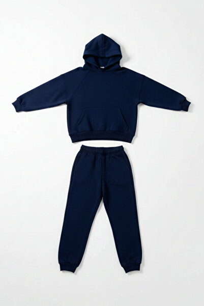 Runades Kadın Pamuklu Kapüşonlu Cepli Oversize Sweatshirt Eşofman Takımı