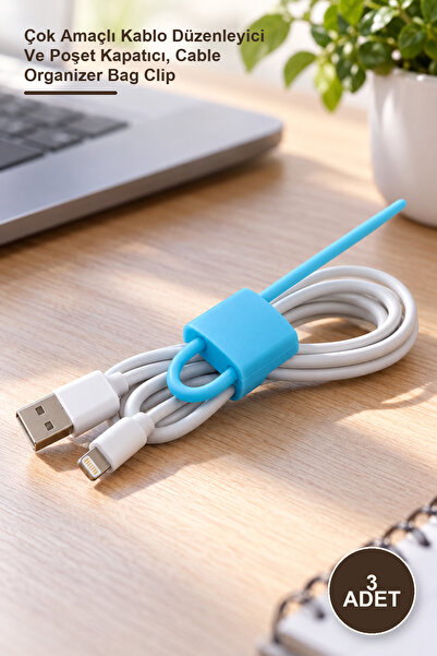 Yenilig 3 Pieces of Lock-Shaped Silicone Cable and Bag Tie-Up Devices – Multi...