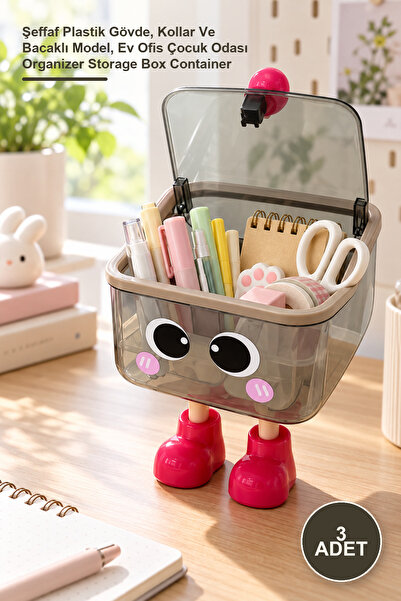 Yenilig 3 Pieces of Cute Design Multi-Purpose Storage Box – Transparent Plast...