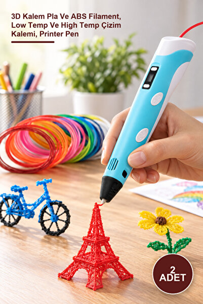 Yenilig 2 Adet Üç Boyutlu Yazıcı Kalemi – 3D Kalem Pla Ve ABS Filament, Low Temp Ve High Temp Çizim Kalemi, Printer Pen