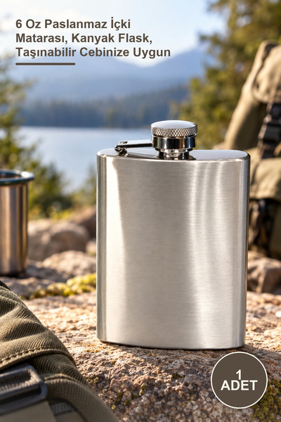 Yenilig 1 Piece Steel Pocket Flask – 6 oz Stainless Liquor Flask, Cognac Flas...