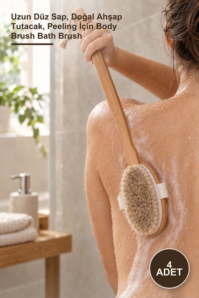 Yenilig 4 Pieces Organic Natural Horsehair Bath Brush – Long Flat Handle, Nat...