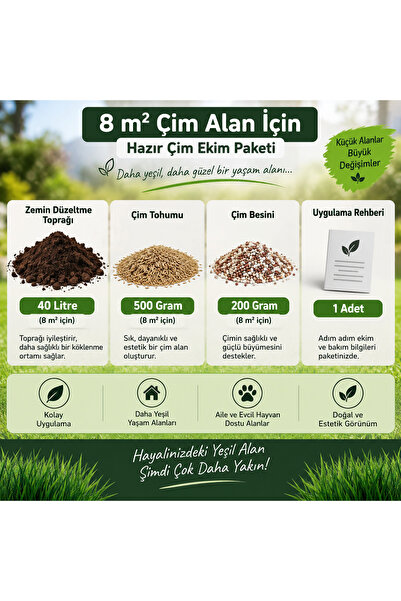 Lotus Botanik Çim Yenileme ve Onarım Seti 8 m² – 40 L Çim Toprağı + Çim Besin...