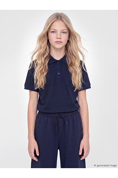 LC Waikiki Alita City Lcw Kids Navy Blue Polo Collar Girls' Pique T-Shirt wit...