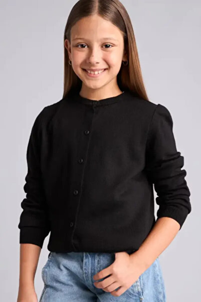 DeFacto Crew Neck Long Sleeve Black Knitwear Cardigan Girls H8488A826Au
