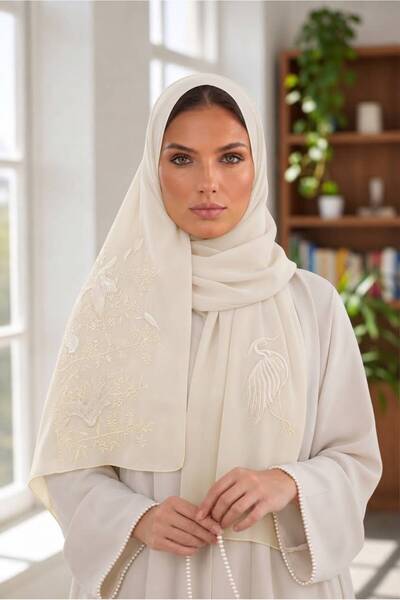 Veil Designer طرحة سكري بتطريز سكري بوال قماش ياباني بتطريز مختلف علي الطرفين...