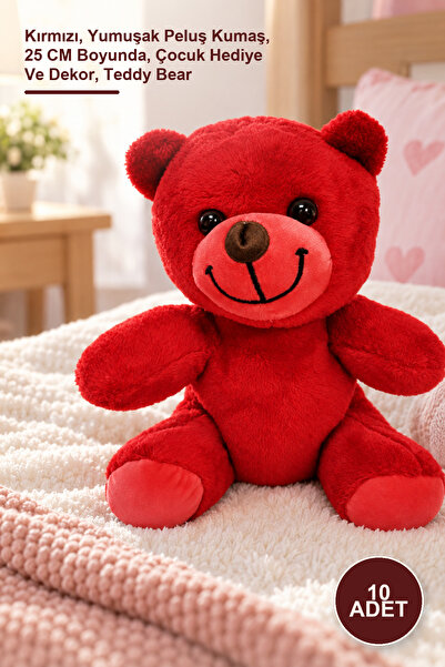 Yenilig 10 Pieces Plush Teddy Bear – Red, Soft Plush Fabric, 25 cm Tall, Chil...