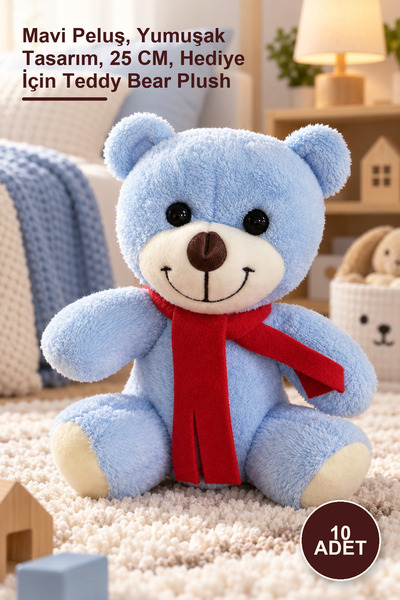 Yenilig 10 Pieces Plush Teddy Bear - Blue Plush, Soft Design, 25 Cm, Teddy Be...