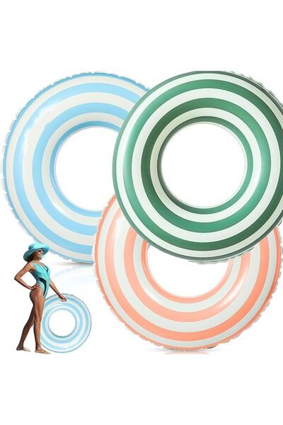 GENERAL 3Pcs Pool Tube with Handles Retro Orange Green Blue Striped Swim Pool...