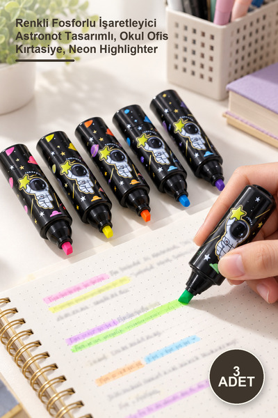 Yenilig 3-Piece Astronaut Highlighter Pen Set – Colorful Highlighter Markers ...