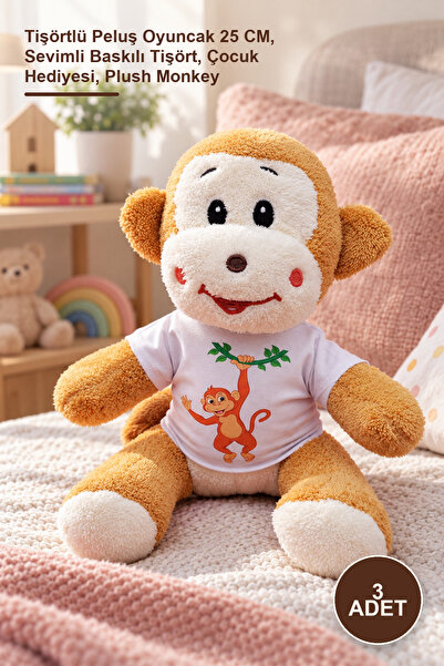 Yenilig 3 Pieces Plush Monkey – Plush Toy with T-Shirt 25 Cm, Cute Printed T-...