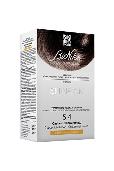 BioNike Shine On, Vopsea de păr permanentă, 5.4 Maro deschis cu cupru, 145 ml