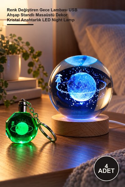Yenilig 4 Pieces of Lighted Saturn Girl Glass Globe - Color Changing Night Li...
