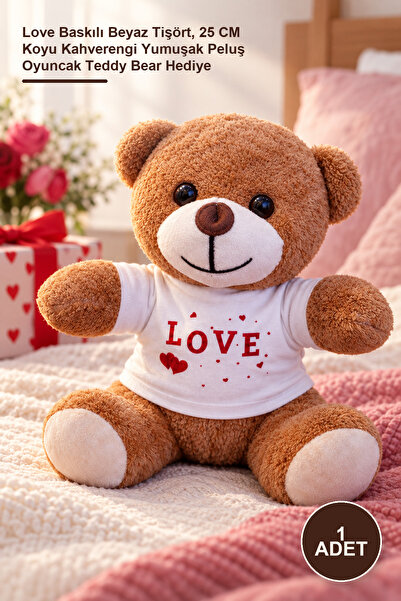 Yenilig 1 Piece Plush Teddy Bear – White T-Shirt with Love Print, 25 cm Dark ...