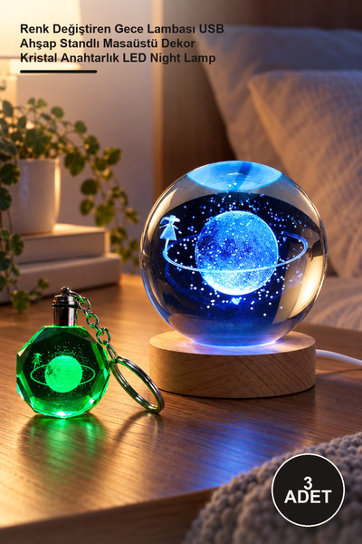 Yenilig 3 Pieces of Lighted Saturn Girl Glass Globe - Color Changing Night Li...