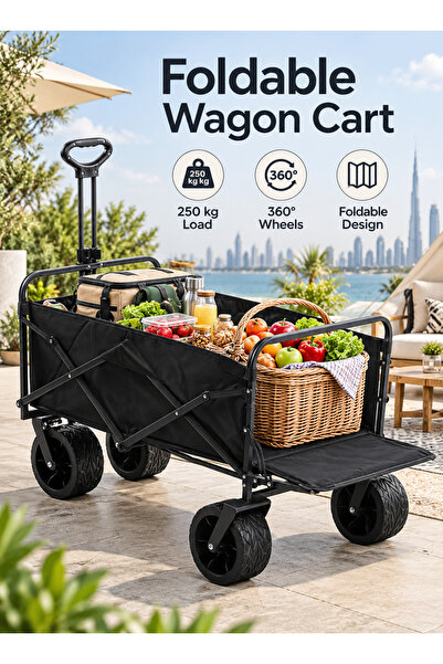 Pomefar Foldable Wagon Cart, 250 kg Outdoor Trolley with Adjustable Handle an...