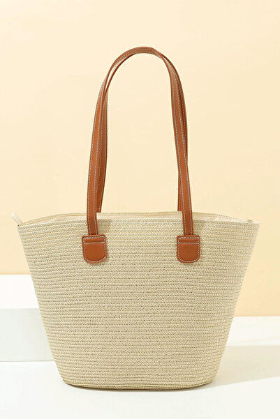 PriStyle Γυναικεία Τσάντα Παραλίας, Τύπου Shopper, με Καφέ Λουριά από Οικολογ...