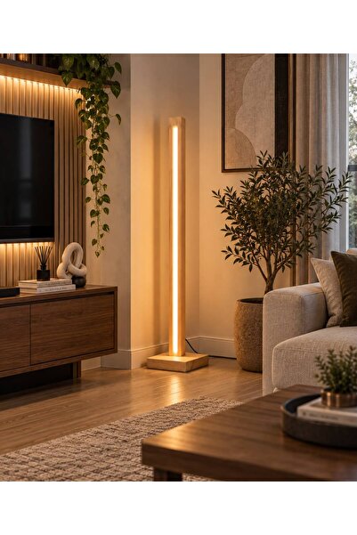 söbeartier Ahşap Led Salon Lambader Açık Meşe Vernik 100 CM