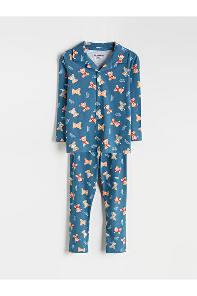 LC Waikiki Collared Neck New Year Themed Boys' Pajama Set