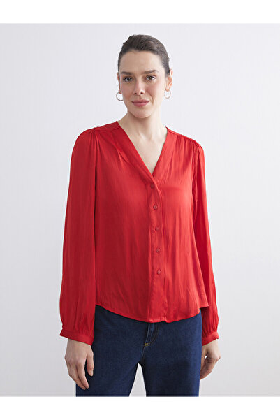 LC Waikiki V-Neck Satin Blouse with Ruching
