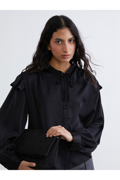 LC Waikiki Grandad Collar Gathered Satin Blouse