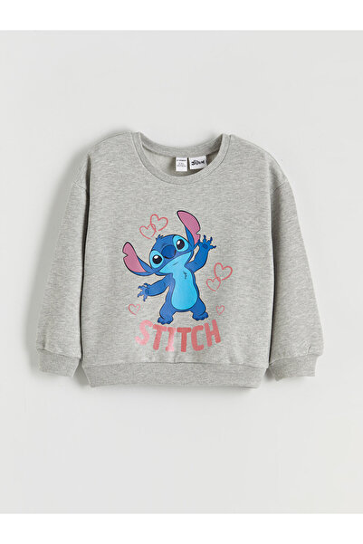 LC Waikiki Crew Neck Stitch Printed Thick Sweatshirt for Girls