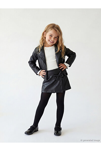 LC Waikiki Elastic Waistband Girls' Faux Leather Skort