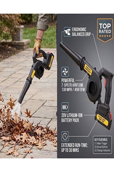 Generic DX2532 Lithium Electric Blower, 21V Cordless Leaf Blower Motor Strength 550, Vacuuming Capability, Leaves & Garbage Blowing, DC 1390 Lithium Battery, 2-in-1 Blow & Vacuum