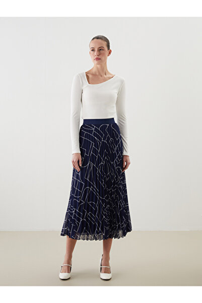 LC Waikiki Elastic Waistband Patterned Chiffon Pleated Skirt