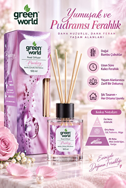 Green World Powdery Bambu Çubuklu Oda Kokusu 100 ml - Reed Diffuser